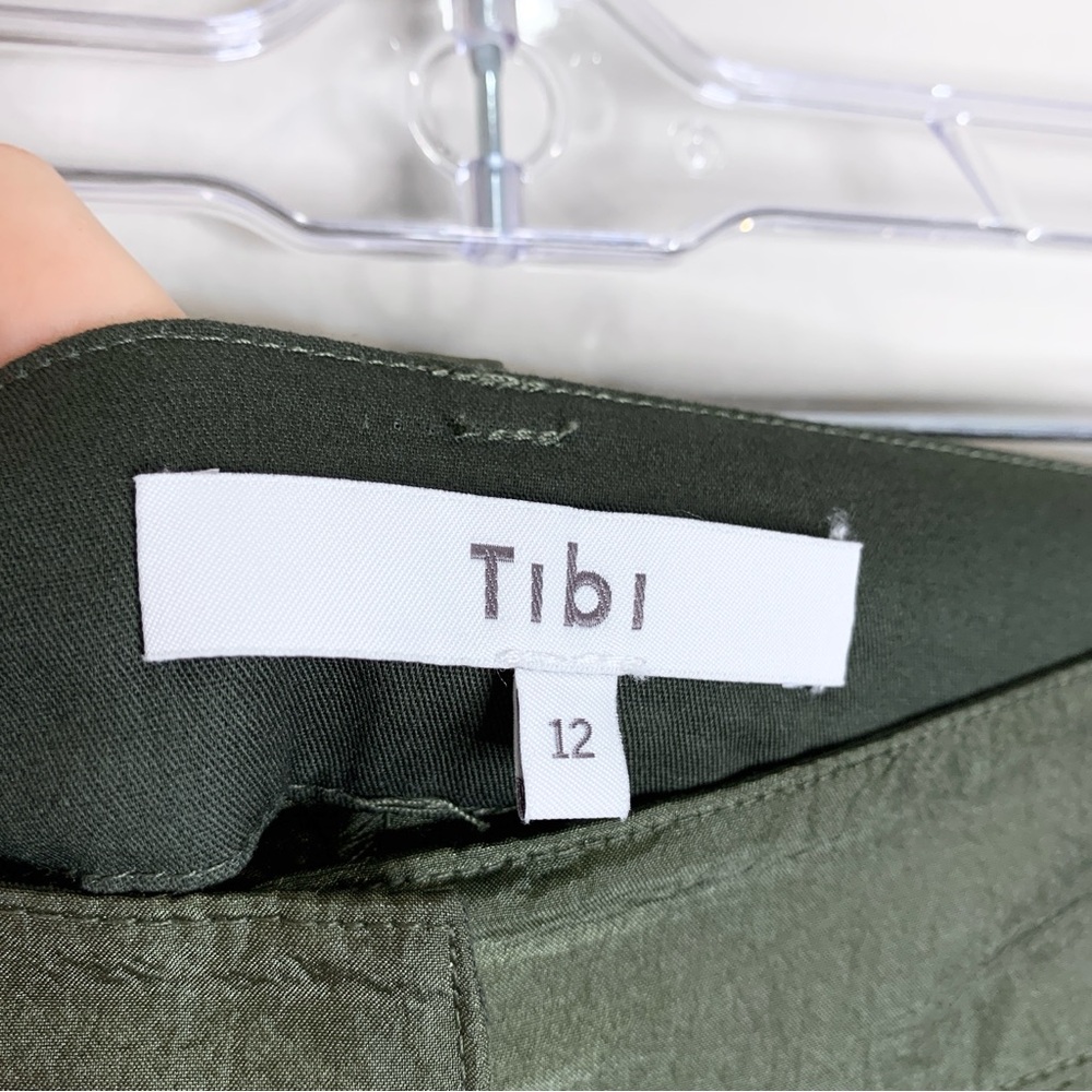 Tibi Stella Crispy Nylon Pleated Cargo Pant (Sz 12 Hemmed) Wide Leg Army Green - Picture 14 of 16